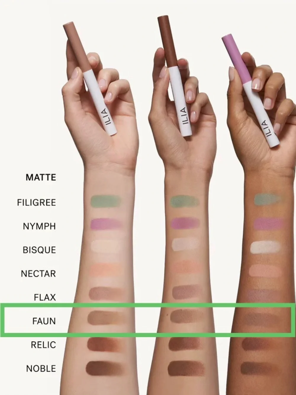 ILIA award winning eye stylus shadow stick in FAUN — Matte Soft Nude Brown